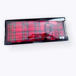 Jos. A. Bank Silk Red Plaid Bow Tie and Cummerbund Set Adjustable New in Box